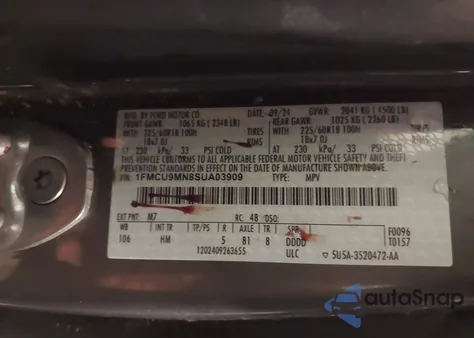 2025 Ford Escape St-Line z USA, uszkodzony, nr VIN 1FMCU9MN8SUA03909